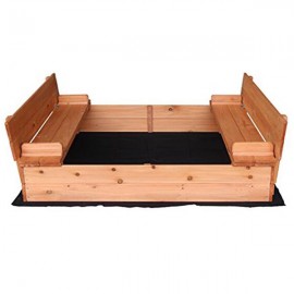 Fir Wood Sandbox with Two Bench Seats Natural Color