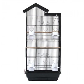 [US-W]39" Bird Parrot Cage Canary Parakeet Cockatiel LoveBird Finch Bird Cage with Wood Perches & Food Cups Black(3019)