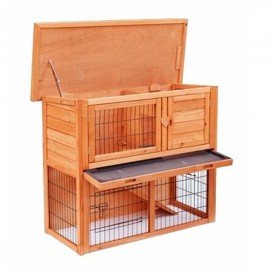 36" Waterproof 2 Tiers Pet Rabbit Hutch Chiken Coop Cage Hen House Wood Color
