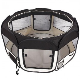 [US-W]HOBBYZOO 45" Portable Foldable 600D Oxford Cloth & Mesh Pet Playpen Fence with Eight Panels  Black