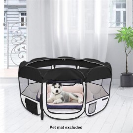 [US-W]HOBBYZOO 45" Portable Foldable 600D Oxford Cloth & Mesh Pet Playpen Fence with Eight Panels  Black