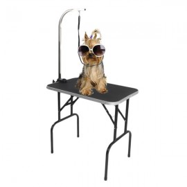 32" Foldable Pet Grooming Table with Mesh Tray and Adjustable Arm Silver Base with Black Table
